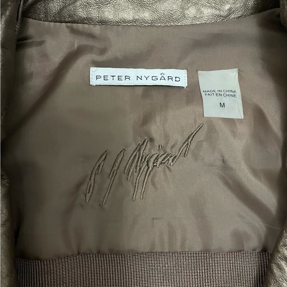 Peter Nygard Vintage Geometric Brown Zip Leather Stretch Jacket Women's Medium - Picture 2 of 3